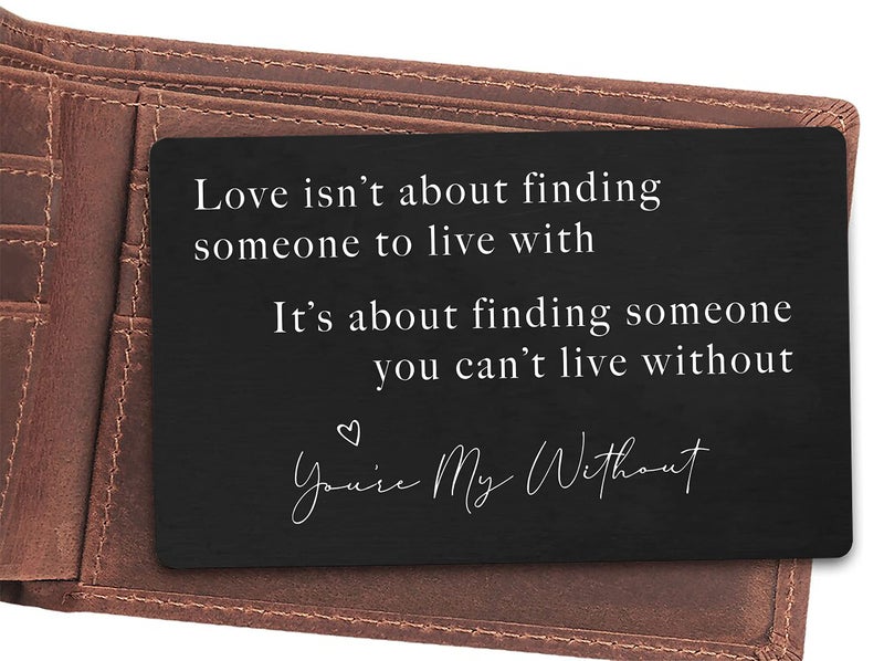FYSIA Valentineâ€™s Day Gift for Boyfriend Husband Hubby FiancÃ© From Girlfriend Wife-Sentimental Engraved Wallet Insert Card Decor -Love Isn't About Finding Someone-Wedding Christmas Birthday Gifts for Men - Image 2