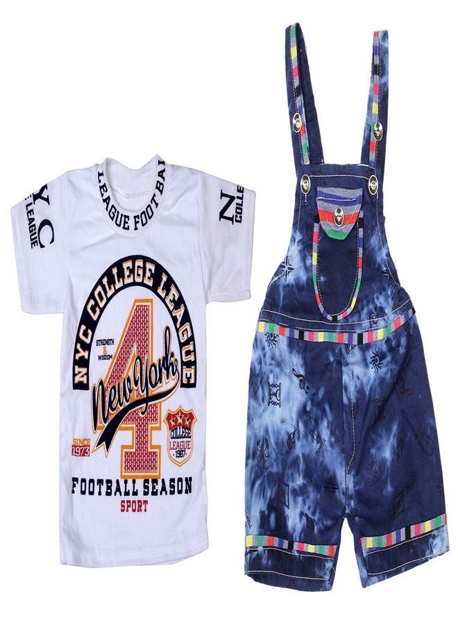 FASHION GRAB Dungaree for Baby Boys & Baby Girls Printed Denim With Front Pocket - Image 3