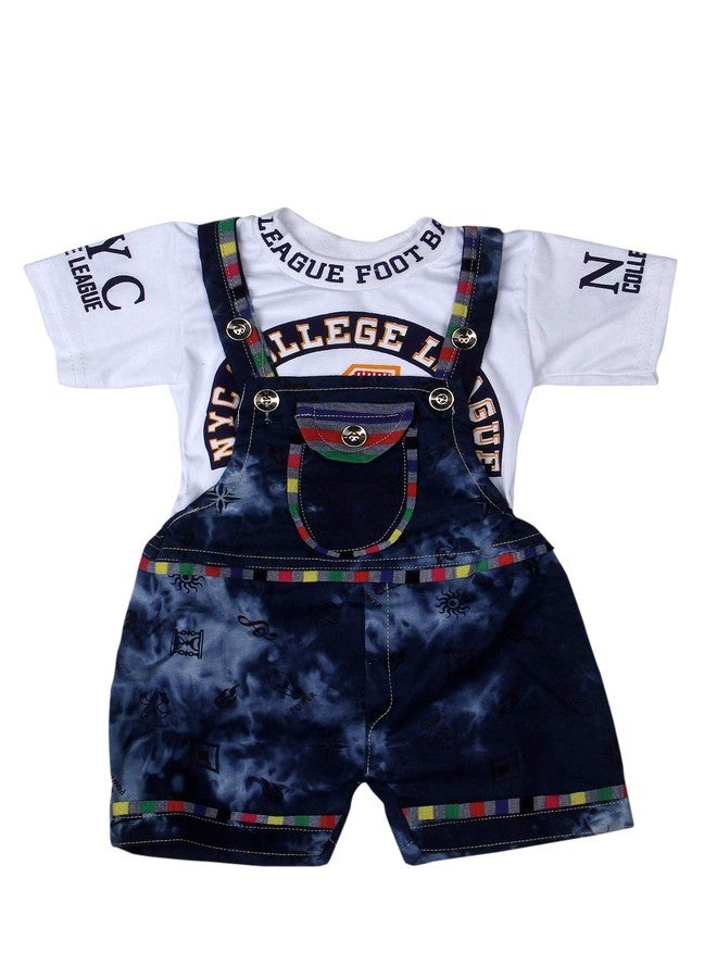 FASHION GRAB Dungaree for Baby Boys & Baby Girls Printed Denim With Front Pocket - Image 1