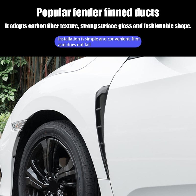 JNNJ 2PCS Car Fender Side Vents, Carbon Fiber Spoiler Body Decoration Cover, PET Fender Decorative Sticker Trim, Air Flow Intake Hole Grille, Auto Exterior Accessories for Most Cars(Black) - Image 2
