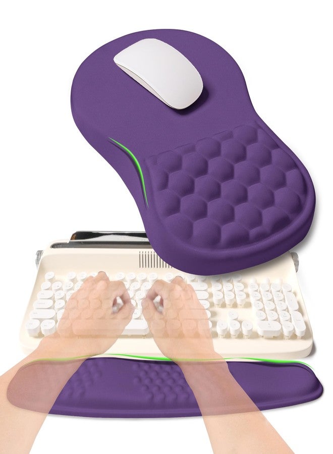 KUOSGM 2-in-1 Ergonomic Set, Wave Rise Keyboard Wrist Rest and Massage Bulge Slope Mouse Pad Wrist Support, Cushion Memory Foam Integrated to Relieve Wrist Pain, Dark Purple - Image 1