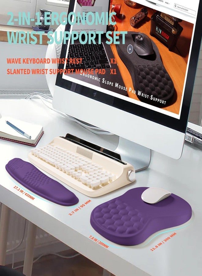 KUOSGM 2-in-1 Ergonomic Set, Wave Rise Keyboard Wrist Rest and Massage Bulge Slope Mouse Pad Wrist Support, Cushion Memory Foam Integrated to Relieve Wrist Pain, Dark Purple - Image 5