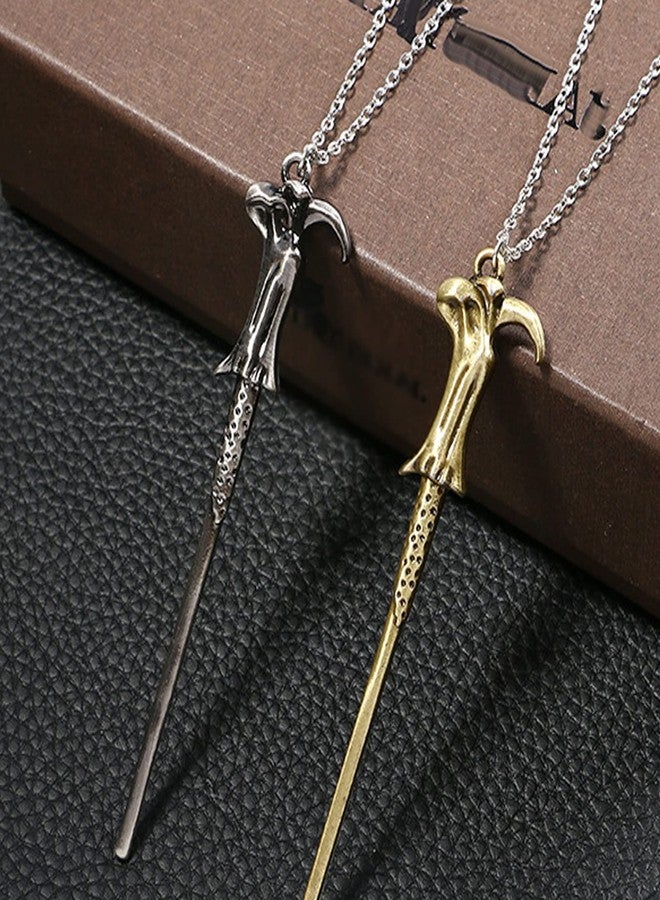HJYZY 10 pcs Retro Triangle Wings Lightning Magic Hat Glasses Earring Set Magic Wand Pendant Necklace Deathly Owls Charm with Black Leather Braid and Rope Bracelet - Image 5