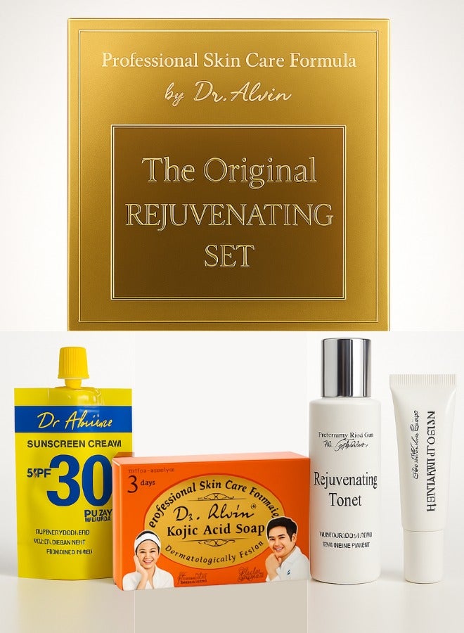 Dr. Alvin The Original Rejuvenating Set for Face and Skin Care Includes Soap Toner Sunscreen and Cream 4 in 1 Whitening and Anti Acne 
