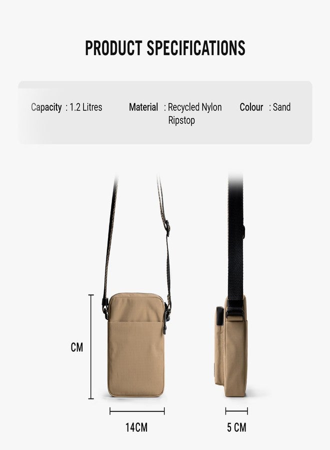 DailyObjects Pivot Travel Sling Bag for Men and Women|Adjustable Shoulder Strap|Recycled Lightweight Material|Water Repellent|Zippered Main Compartment|Slip Pockets| For Daily Use & Travel (Sand) - Image 3