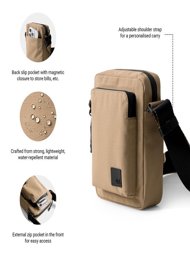 DailyObjects Pivot Travel Sling Bag for Men and Women|Adjustable Shoulder Strap|Recycled Lightweight Material|Water Repellent|Zippered Main Compartment|Slip Pockets| For Daily Use & Travel (Sand) - Image 2