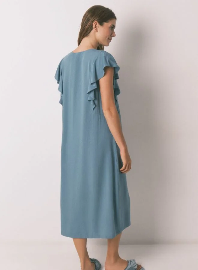 women'secret Loose Green Floral Midi Nightgown