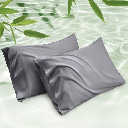 Bedsure Bedsure Cooling Pillow Cases Standard Size 2 Pack Rayon Derived from Bamboo Cooling Pillowcase for Hot Sleepers Cool Pillow Covers with Envelope Closure for Women Men Dark Grey 20x26 Inches 