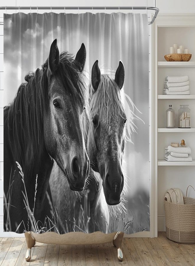YSATNSFT Horse Shower Curtain Western Rustic Farmhouse Animals Country Fabric Bathroom Decor Set with Hooks,(70" WX70 H) - Image 1