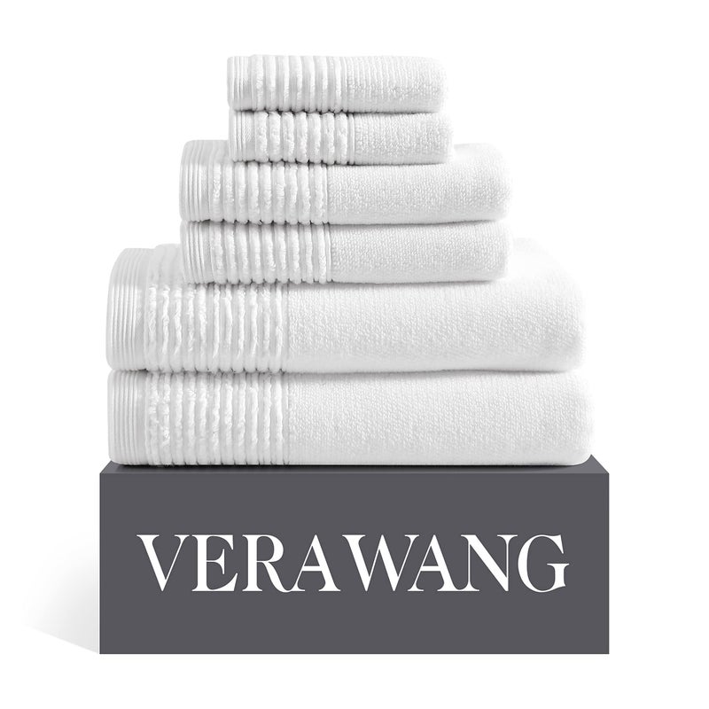 Vera Wang  Bath Towels Highly Absorbent  Super Soft Bathroom Essentials OekoTex Certified Sculpted Pleat White 6Piece