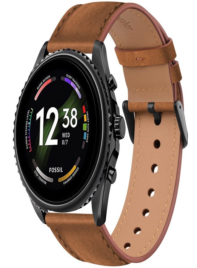 Meliya Leather Band for Fossil Men's Gen 6/5E 44mm/Gen 5 Carlyle/Garrett/Women's Julianna Smart Watch, 22mm Adjustable Soft Leather Replacement Band for Women Men (Brown) - Image 1