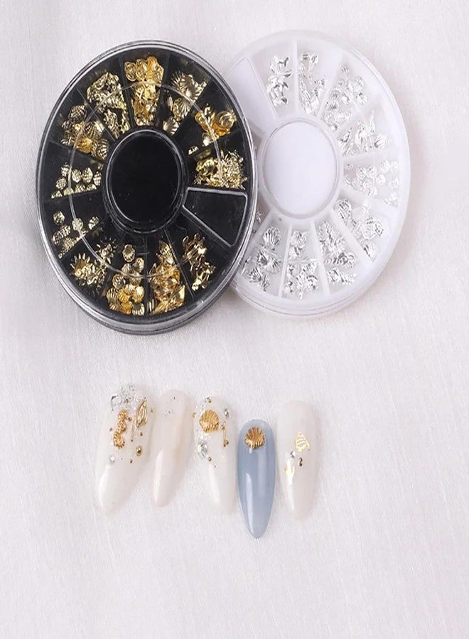 HYWWPFLAY 2 Disc Ocean Nail Art Charms, 3D Beach Nail Charms for Summer, Starfish, Seashell Nail Studs Jewelry, Alloy Gems Decorations for Women Manicure Salon with Pickup Pen & Tweezers - Image 2
