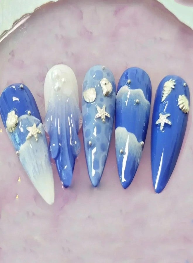 HYWWPFLAY 2 Disc Ocean Nail Art Charms, 3D Beach Nail Charms for Summer, Starfish, Seashell Nail Studs Jewelry, Alloy Gems Decorations for Women Manicure Salon with Pickup Pen & Tweezers - Image 3