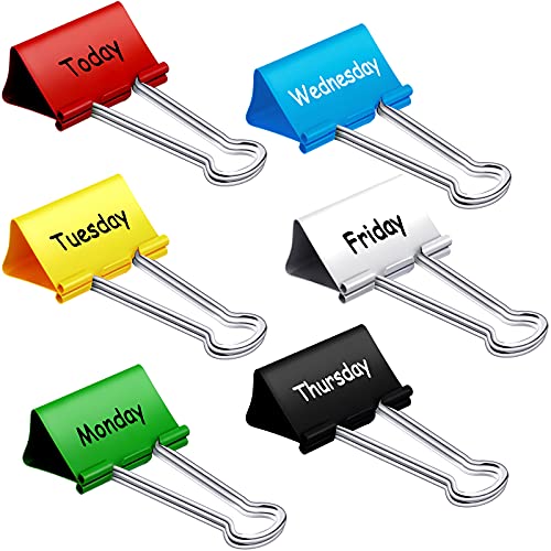 Tenare 6 Pieces Teacher Essentials Large Binder Clips 2 Inches Teacher Binder Paper Clips Office Back to School Gifts Classroom Supplies Management Supplies(Days of The Week) - Image 1
