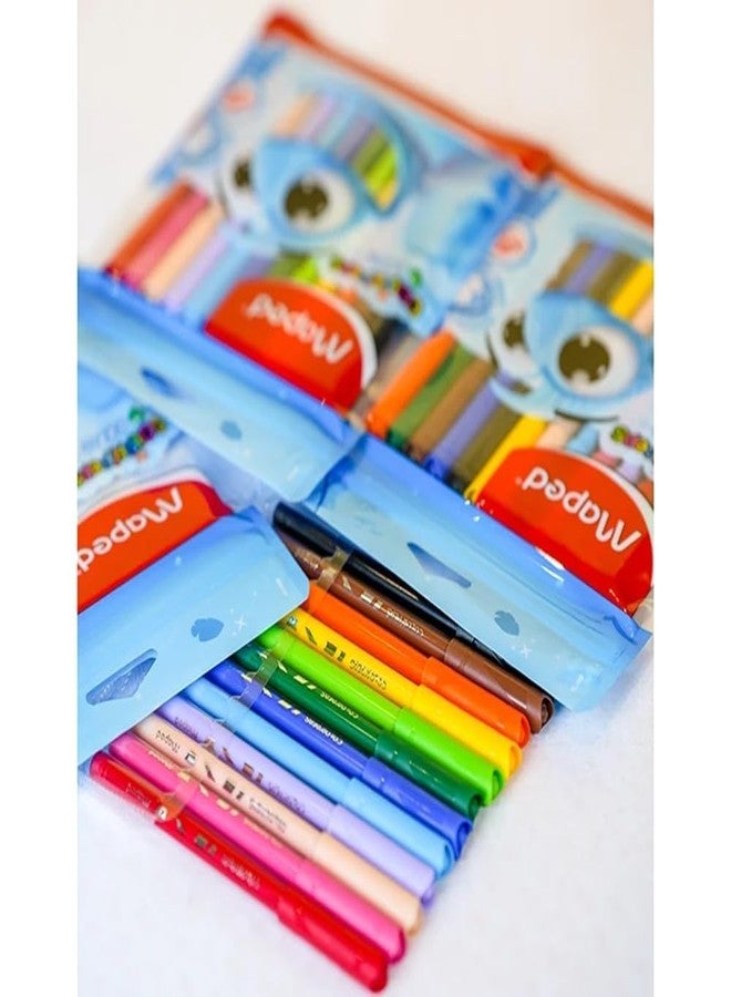 MAPED Colouring Kit - 2Pcs Set Washable Felt Tip Pen X12 Shades Plastic Crayons X15 Shades|Eraseable Plastic Crayons| Bright colour Sketch pens|Birthday Gift|Rakhi Gift| Return Gift - Image 3