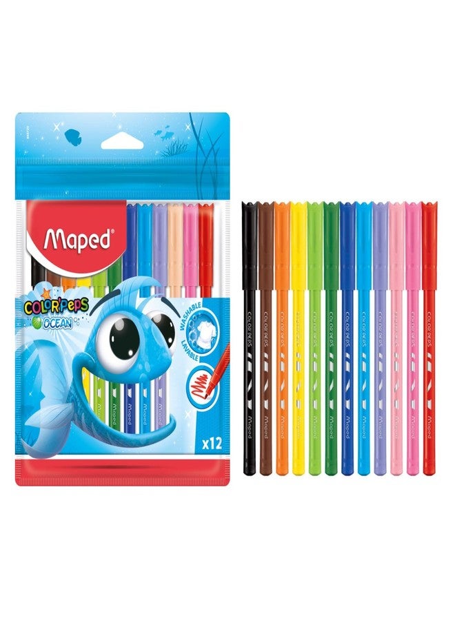 MAPED Colouring Kit - 2Pcs Set Washable Felt Tip Pen X12 Shades Plastic Crayons X15 Shades|Eraseable Plastic Crayons| Bright colour Sketch pens|Birthday Gift|Rakhi Gift| Return Gift - Image 2