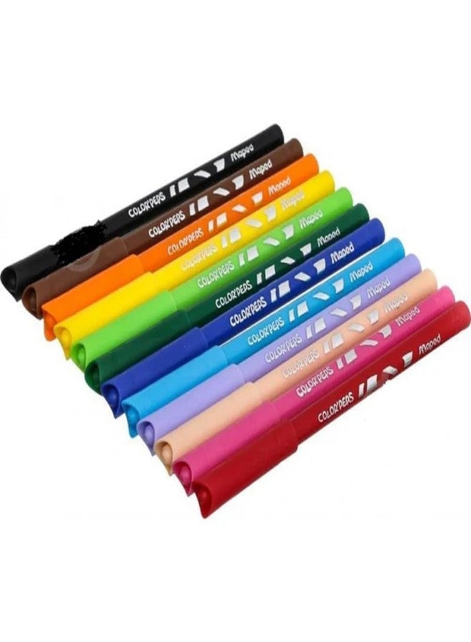 MAPED Colouring Kit - 2Pcs Set Washable Felt Tip Pen X12 Shades Plastic Crayons X15 Shades|Eraseable Plastic Crayons| Bright colour Sketch pens|Birthday Gift|Rakhi Gift| Return Gift - Image 4