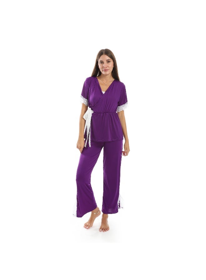 سيزار بيجامة حريمي قطعتين مزودة بحزام علي الخصر - Image 1