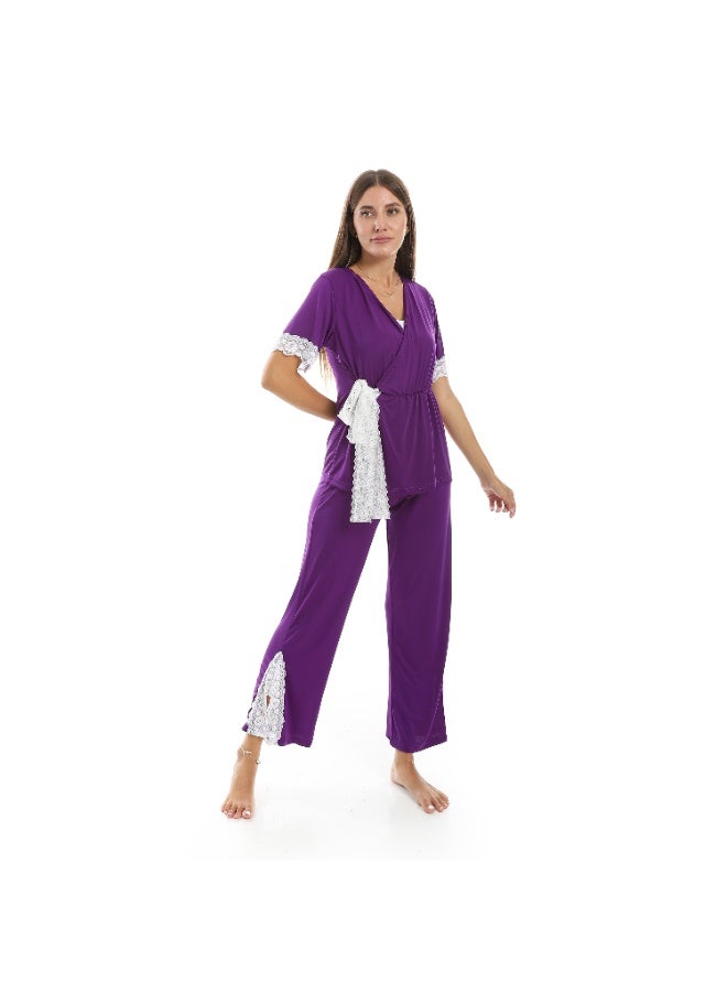 سيزار بيجامة حريمي قطعتين مزودة بحزام علي الخصر - Image 3