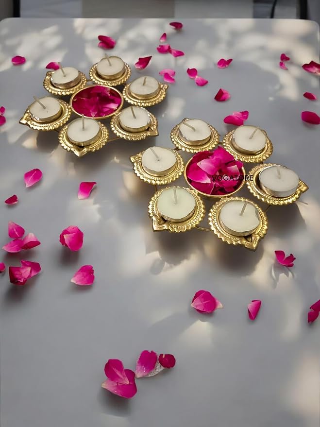 FOXEN COLLECTION Diya Urli Set of 4 for Home Office Diwali Handcrafted Bowl for Floating Flowers and Tea Light Candles Diwali Decoration Items for Home 6 Inches - Image 2