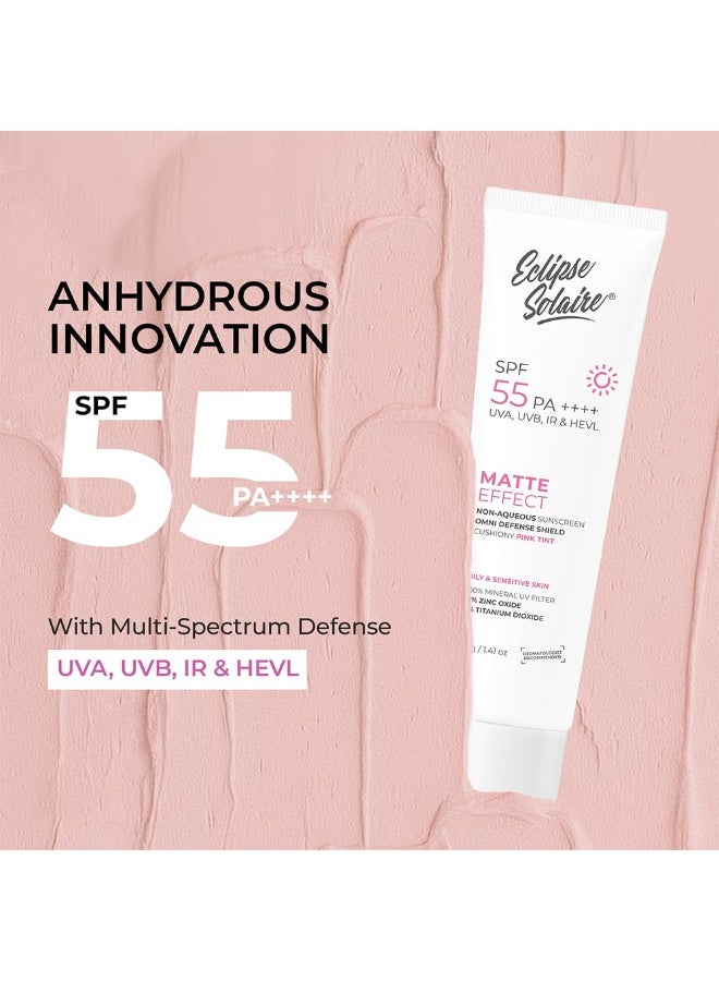 Eclipse Solaire Matte Sunscreen SPF 55 PA++++ | Lightweight, No White Cast, Waterproof & Sweat Resistant Tinted Sunscreen for Oily, Acne-Prone & Sensitive Skin – 40g - Image 2