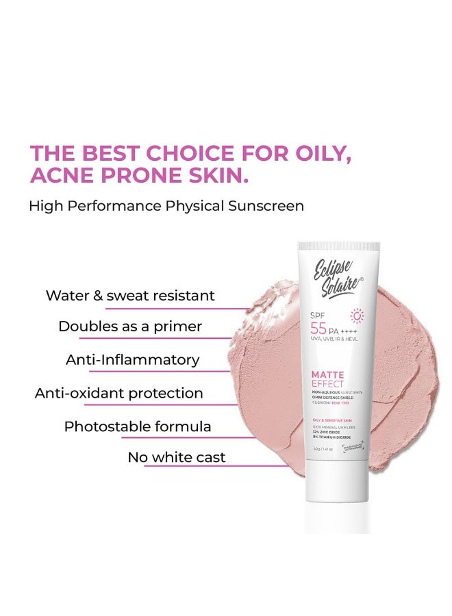 Eclipse Solaire Matte Sunscreen SPF 55 PA++++ | Lightweight, No White Cast, Waterproof & Sweat Resistant Tinted Sunscreen for Oily, Acne-Prone & Sensitive Skin – 40g - Image 3