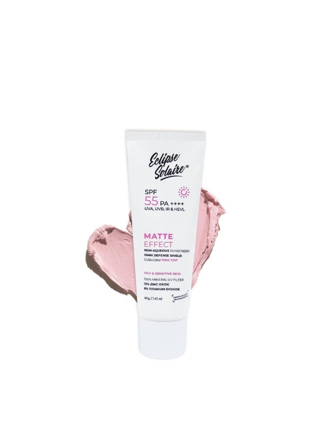 Eclipse Solaire Matte Sunscreen SPF 55 PA++++ | Lightweight, No White Cast, Waterproof & Sweat Resistant Tinted Sunscreen for Oily, Acne-Prone & Sensitive Skin – 40g - Image 1
