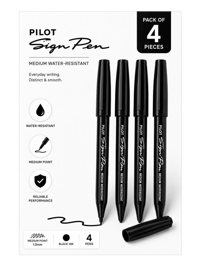 4-Piece Waterproof Sign Pen Black Ink