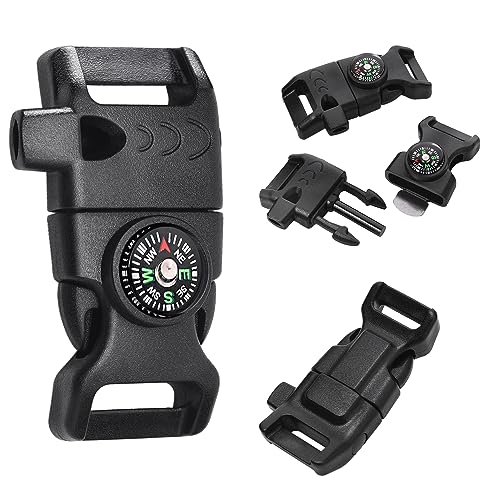 CooBigo 5 Pack Parachute Clips 5/8" Whistle Compass Clasp for Outdoor Camping Hiking Parachute Bracelet DIY Craft Project (Black) - Image 1