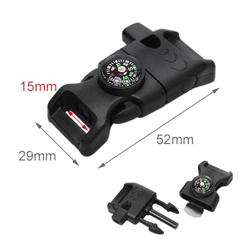 CooBigo 5 Pack Parachute Clips 5/8" Whistle Compass Clasp for Outdoor Camping Hiking Parachute Bracelet DIY Craft Project (Black) - Image 2