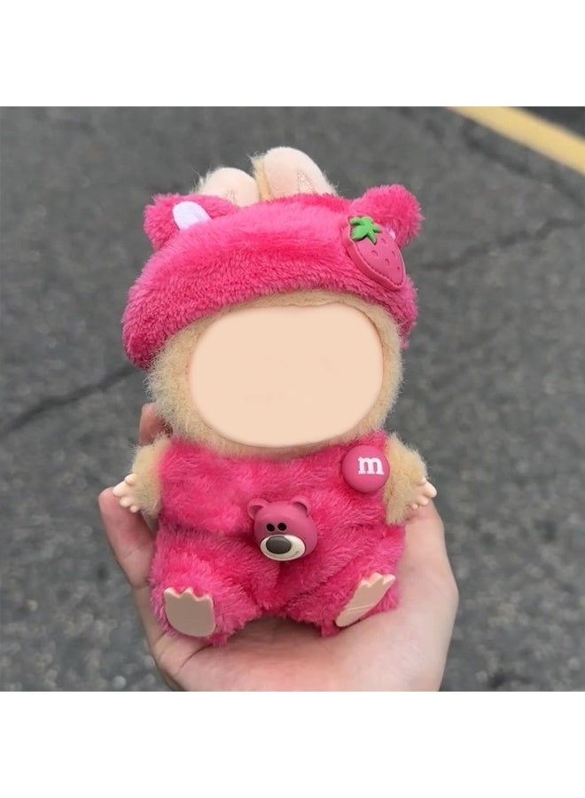 Pink Plush Outfit Set: Overalls & Hat for 17cm Fashion Dolls - Fits 1st-3rd Gen (Doll/Shoes Excluded) - Image 1