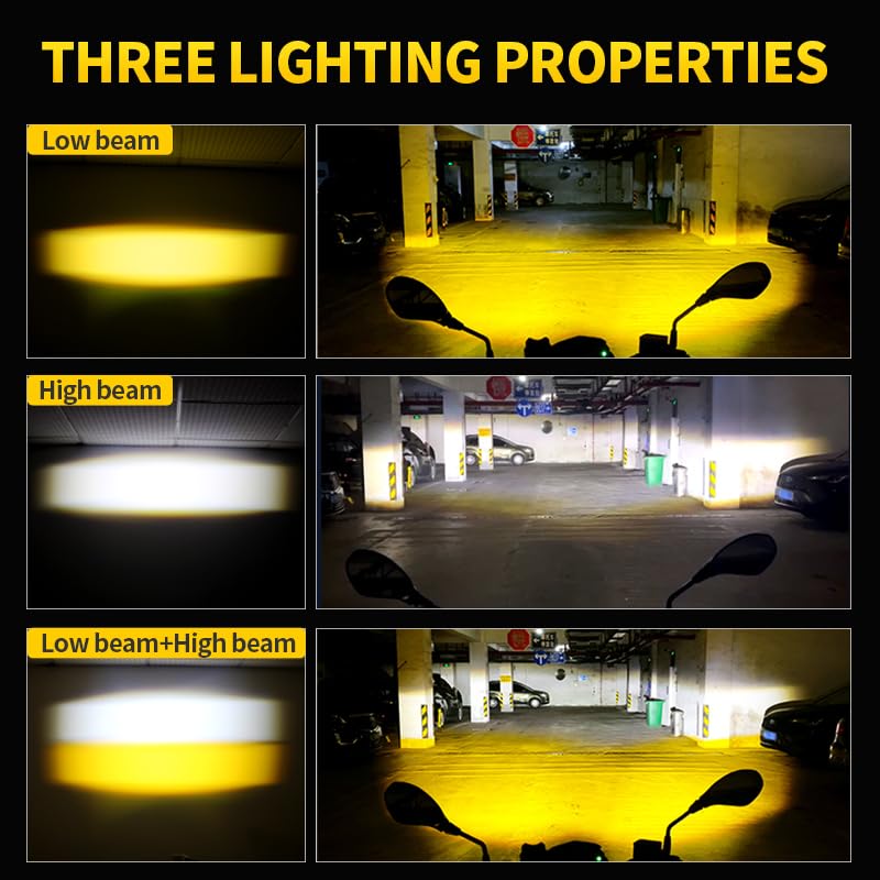 APMAT Motorcycle Lights LED Auxiliary Spotlights Driving Fog Light, with Mount Brackets 7 Modes White/Amber Dual Color Strobe Switchback for Motorcycle Electric Bike, 2PCS - Image 3
