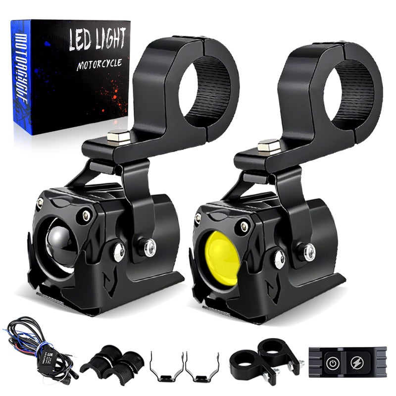 APMAT Motorcycle Lights LED Auxiliary Spotlights Driving Fog Light, with Mount Brackets 7 Modes White/Amber Dual Color Strobe Switchback for Motorcycle Electric Bike, 2PCS - Image 1