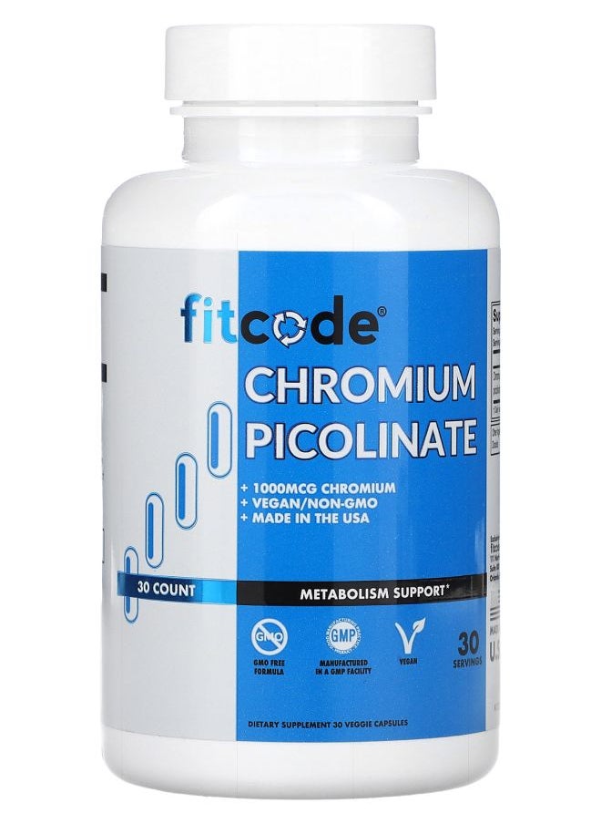 fitcode Chromium Picolinate 1000 mcg 30 Veggie Capsules 
