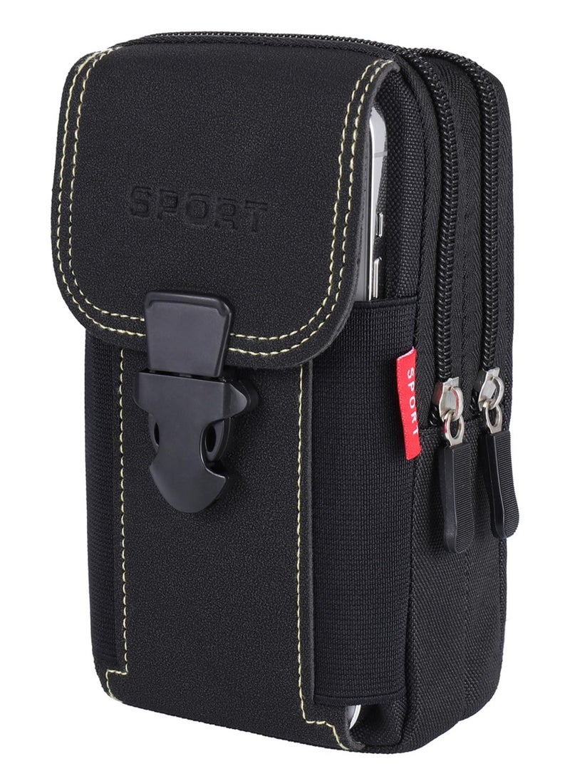 KASTWAVE - Tactical Molle Pouch, Black Men's Waist Belt Bag with Cell Phone Holster, EDC Pouch for Sports, Hiking, Camping,Traveling, Cycling, Fishing - Image 1