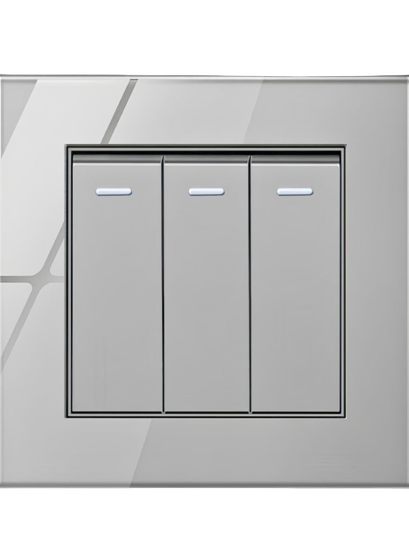 Tempered Grey Glass Panel and push button Light Switches with LED Indicator,UK Standard Wall Power Socket, Artistic Modern Swich soket,1 Gang 2 Way,2 Gang 2 Way,3 Gang 2 Way,4 Gang 2 Way,13Amp Single ,Double Sokect ,20Amp, 45Amp, Light Dimmer,Telephone,Computer socket,Satellite TV Socket,Door Bell Swtch. - Image 3