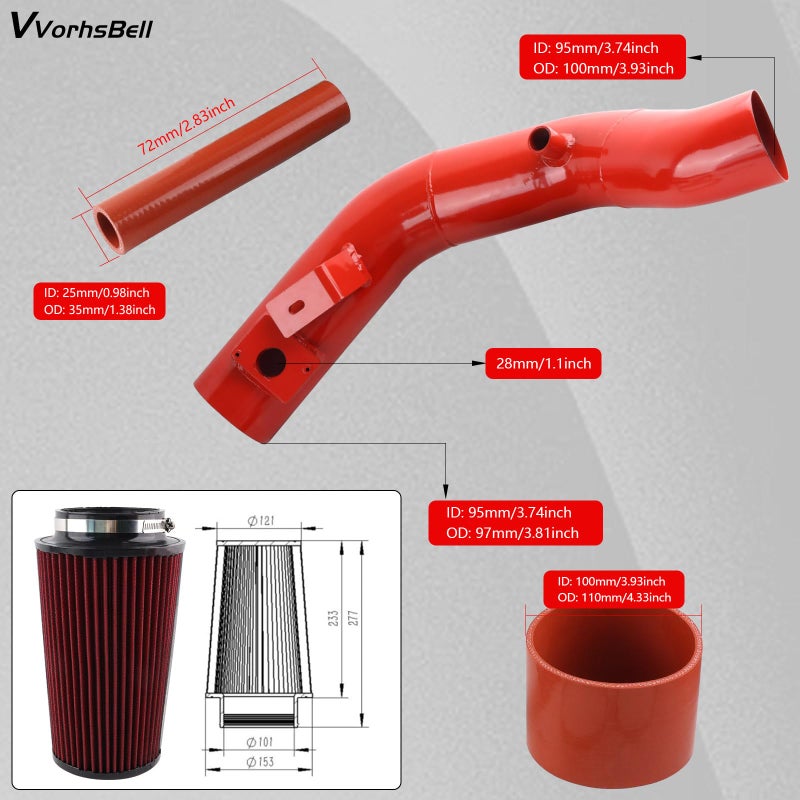 VVORHSBELL 6.0 Powerstroke Cold Air Intake Kitï¼Œ4â€³Cold Air Intake Pipe Kit with Oiled Filter Compatible with 2003-2007 Ford F250 F350 F450 Excursion 6.0L Powerstroke Diesel - Image 4