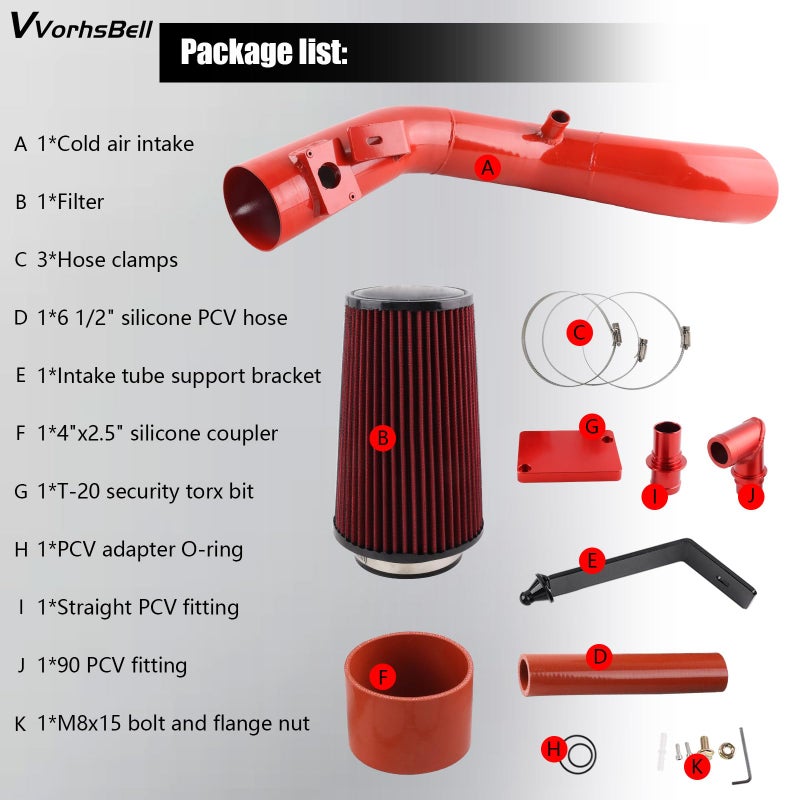 VVORHSBELL 6.0 Powerstroke Cold Air Intake Kitï¼Œ4â€³Cold Air Intake Pipe Kit with Oiled Filter Compatible with 2003-2007 Ford F250 F350 F450 Excursion 6.0L Powerstroke Diesel - Image 3