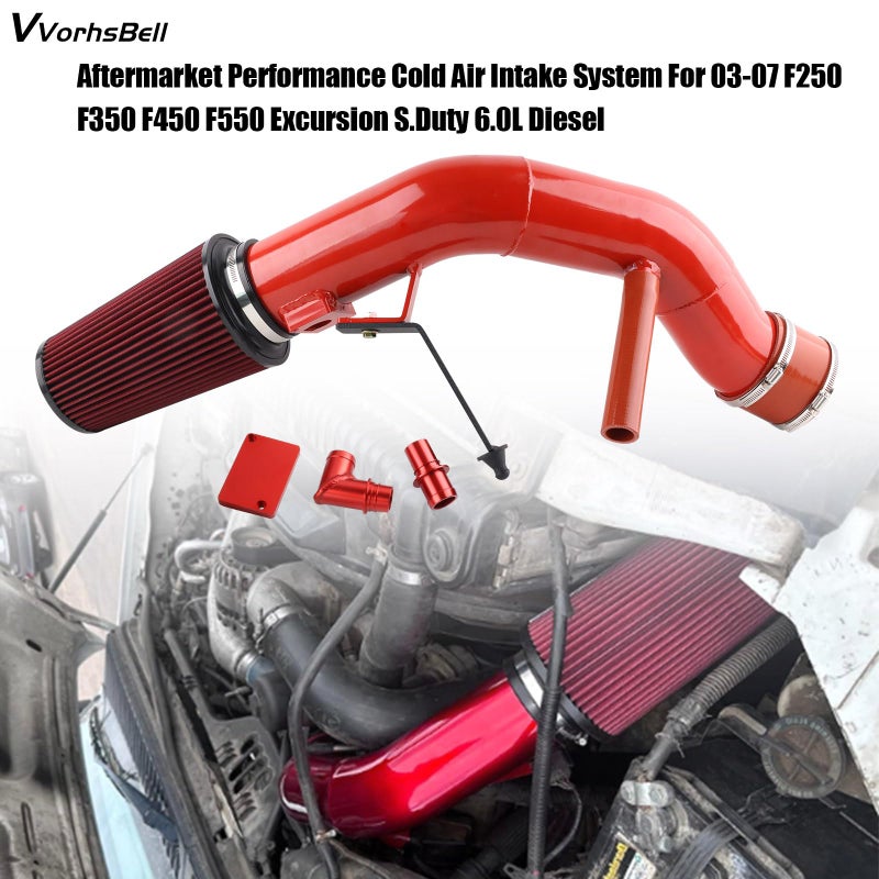 VVORHSBELL 6.0 Powerstroke Cold Air Intake Kitï¼Œ4â€³Cold Air Intake Pipe Kit with Oiled Filter Compatible with 2003-2007 Ford F250 F350 F450 Excursion 6.0L Powerstroke Diesel - Image 5