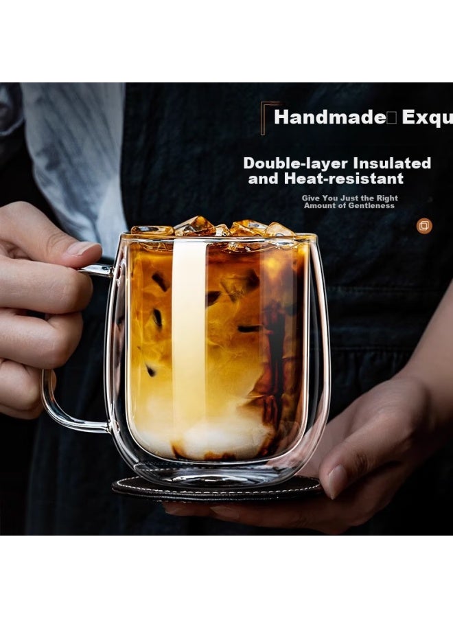 Pinyu Double-layer Glass Cup, Mug, Coffee Cup, Aesthetically Pleasing Cup, Household High Borosilicate Water Cup, Tea Cup, Thickened 450ml - Image 2