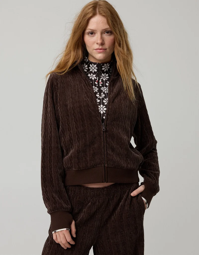 Aerie OFFLINE By Aerie Cable Lounge Full Zip Sweater