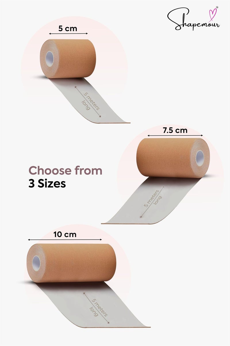 SHAPEMOUR Boob Tape Kit with 5 Pair Nipple Pasties for Women | Strong Double Sided Body Tape | Invisible Breast Lift, Skin-Friendly Adhesive, Breathable Fabric | 12-Hour Hold - 7.5cm - Image 5