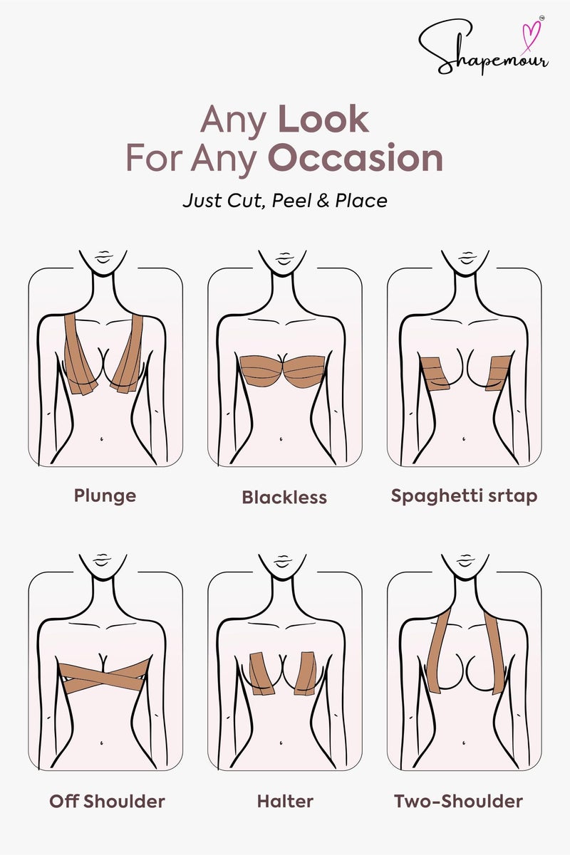SHAPEMOUR Boob Tape Kit with 5 Pair Nipple Pasties for Women | Strong Double Sided Body Tape | Invisible Breast Lift, Skin-Friendly Adhesive, Breathable Fabric | 12-Hour Hold - 7.5cm - Image 4
