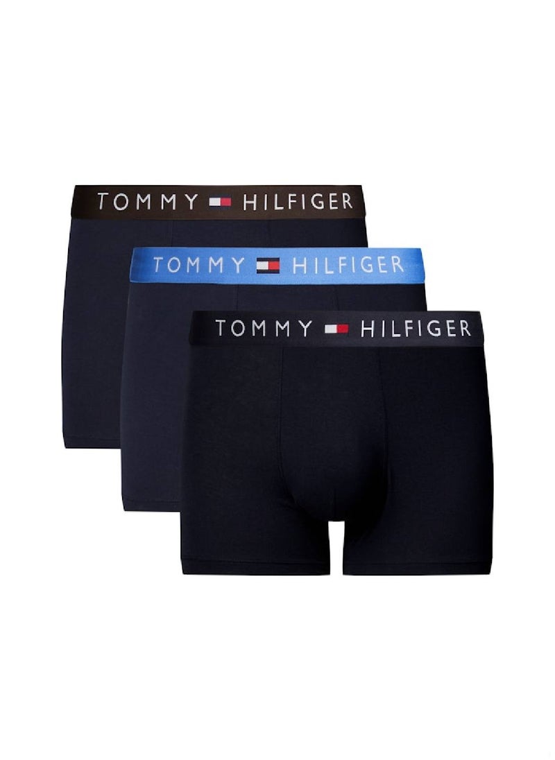 TOMMY HILFIGER Men's 3 Pack Logo Trunks - Cotton, Multicolour  - Image 1