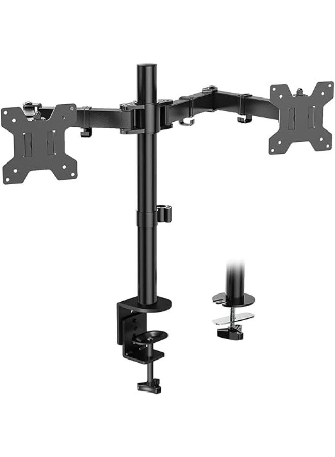 Dual Monitor Desk Mount - Sturdy Adjustable Arm for Two 13" to 27" Monitors with Clamp and Ring Base - Image 1