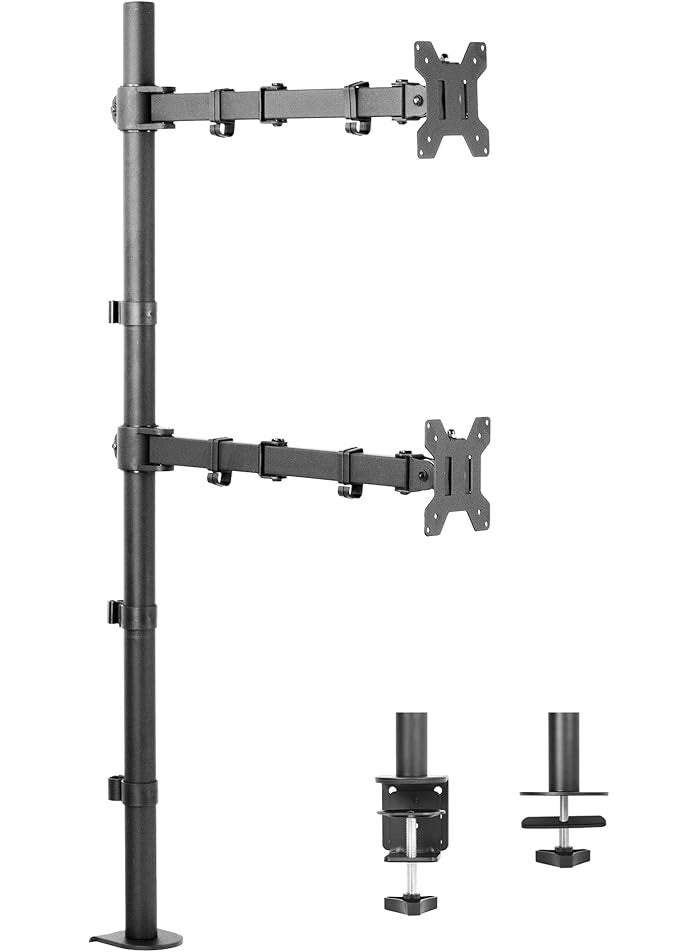 Dual Monitor Desk Mount - Sturdy Adjustable Arm for Two 13" to 27" Monitors with Clamp and Ring Base - Image 2