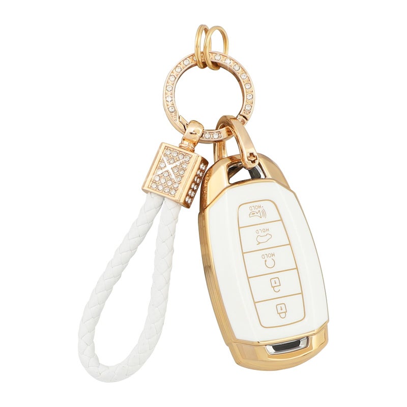 PIFOOG for Hyundai Elantra Key Fob Cover Palisade 2023 2022 2021 2020 5 Buttons Car Keys Case Shell Protector Holder Glittering Keychain Accessories Girly Women Cute TPU Gold White - Image 1