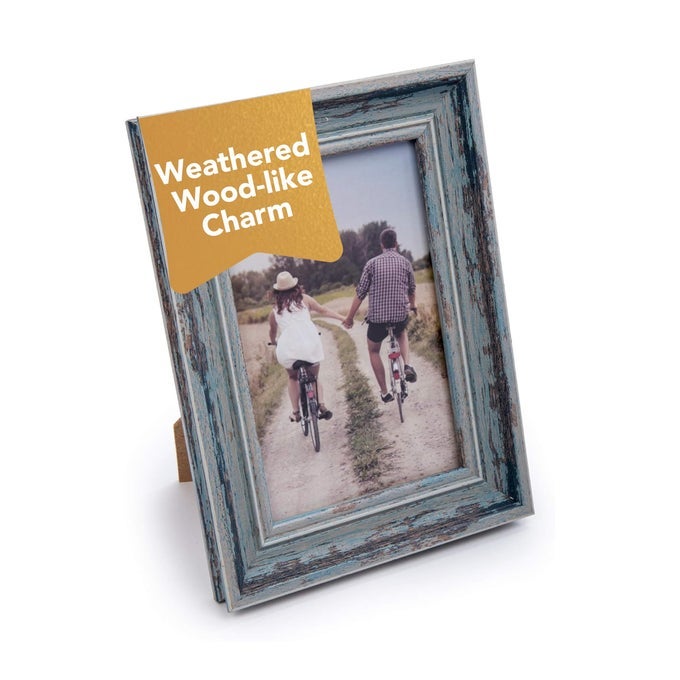 WEATHERED PICTURE FRAME DISTRESSED WOODEN LOOK FOR WALL OR TABLETOP DISPLAY LIGHTWEIGHT PHOTO FRAME WITH GLASS COVER 4 X 6 GRAY