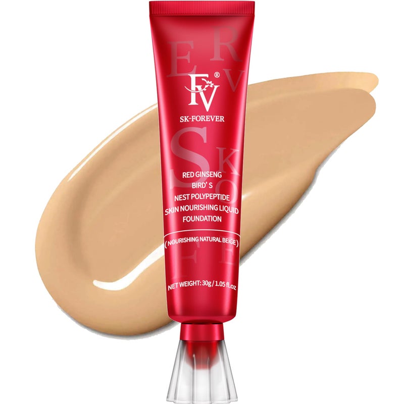FV Waterproof Liquid Foundation,Hydrating Dewy Finish Long Lasting Lightweight Medium Coverage Face Makeup for Normal & Dry Skin, Cruelty Free,Nourishing Natural Beige 30ml - Image 1