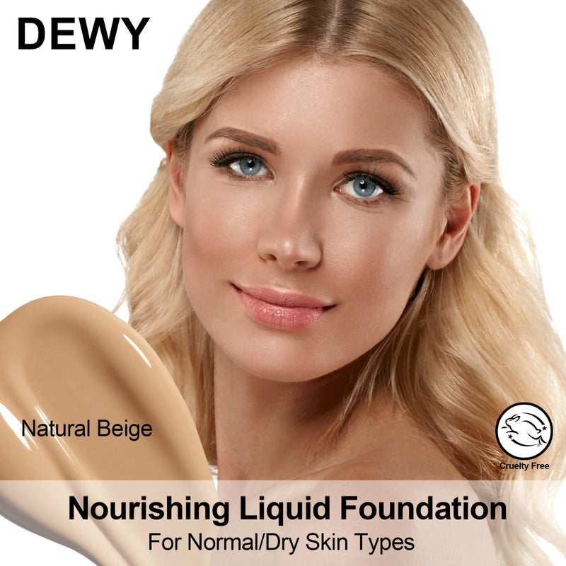FV Waterproof Liquid Foundation,Hydrating Dewy Finish Long Lasting Lightweight Medium Coverage Face Makeup for Normal & Dry Skin, Cruelty Free,Nourishing Natural Beige 30ml - Image 2